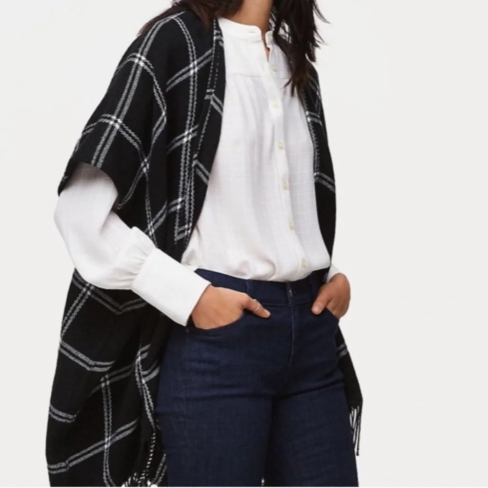 NWT LOFT Oversized Fringe Striped Poncho Wrap OS​​​​​​​